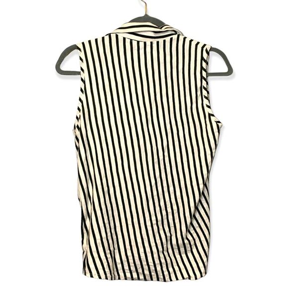 Kim & Cami Green and White Stiped Collar Button Up Tank Small - Picture 6 of 12